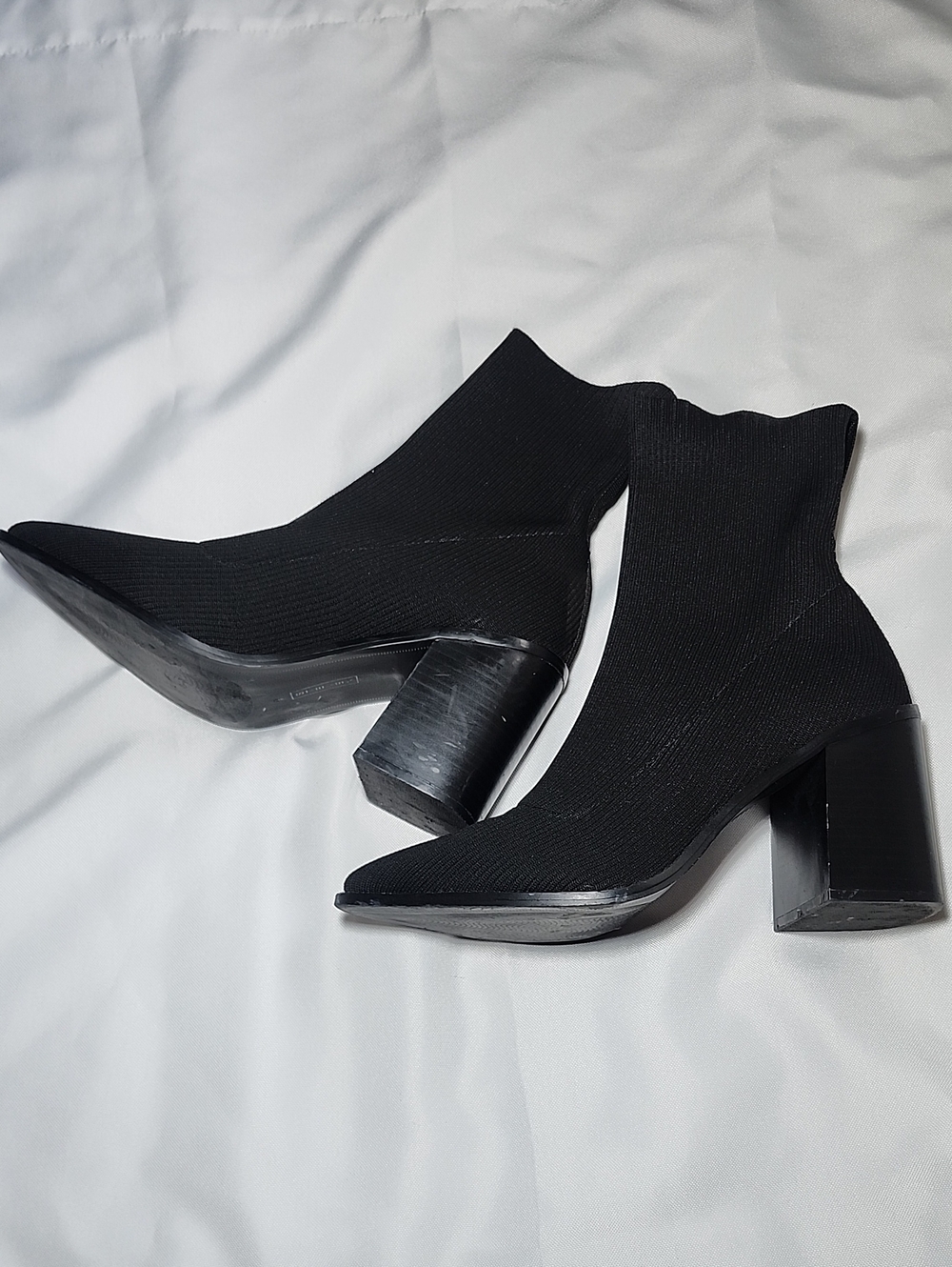 STEVEN By Steven Madden Women's Black Stretch Knit Block Heel Ankle Boots